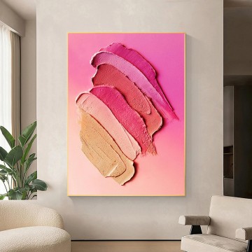150の主題の芸術作品 Painting - パレットナイフによる抽象的なストロークのピンクの女性の壁アートミニマリズム